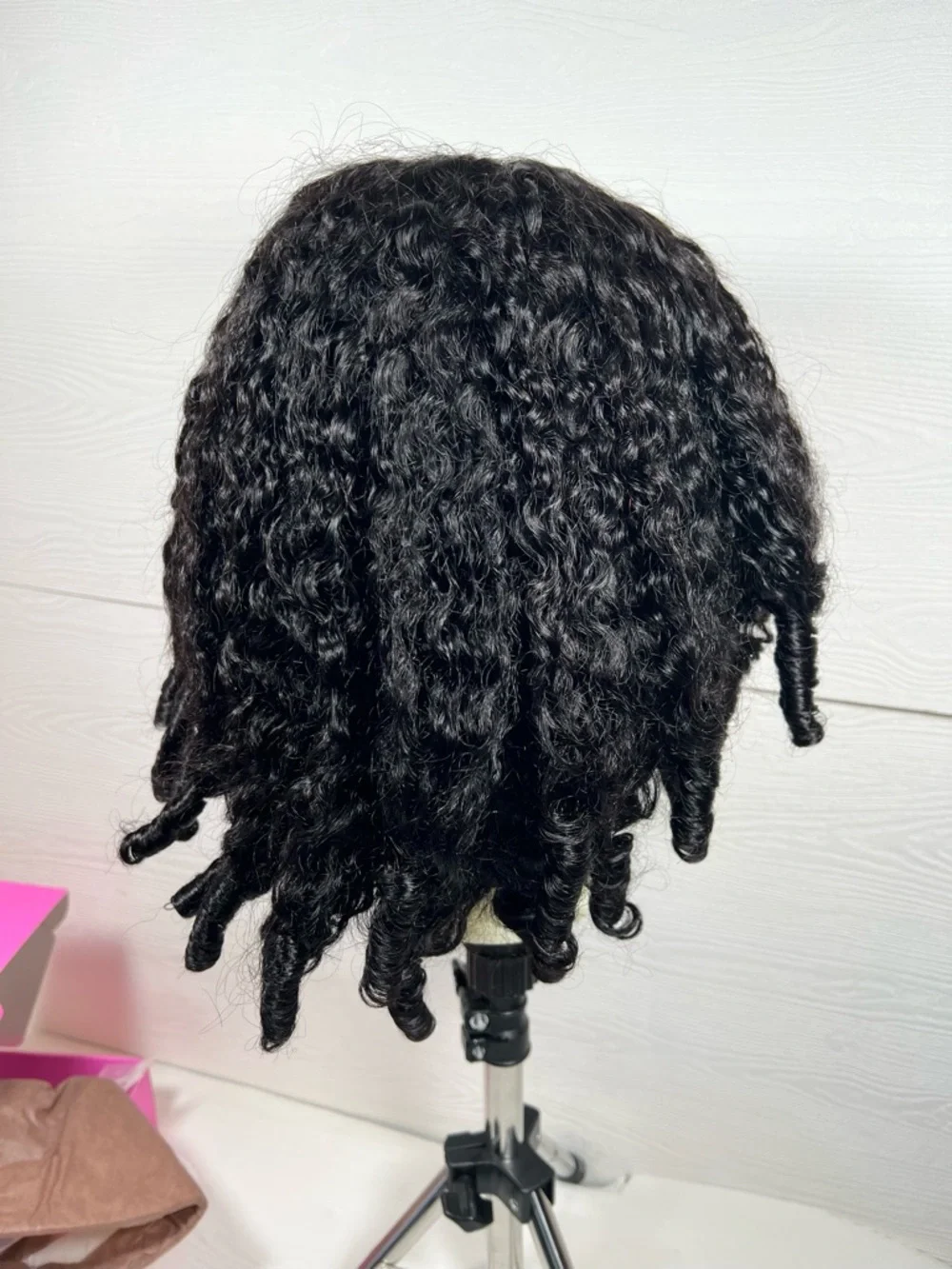 Unice Natural Black Human Hair Curly Finger Coil 16 Inch Wig